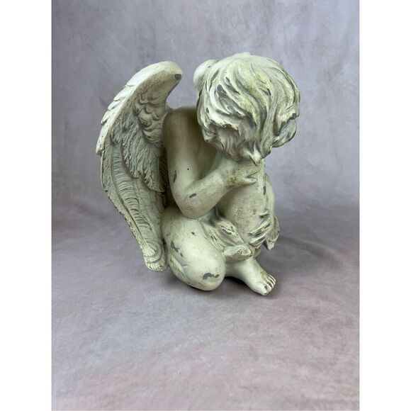 Vintage Sleeping Cherub Statue Guardian Angel Large Worn Finish - Picture 5 of 6